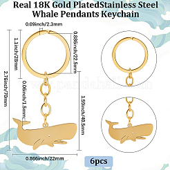 6 porte-clés pendentif baleine en acier inoxydable&nbsp;KEYC-BBC0001-12B