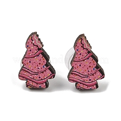 Boucles d'oreilles clous en bois et aiguilles en acier&nbsp;EJEW-U016-04P-01