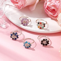 Blume natürlicher schwarzer Spinell & Amethyst & Achat & Apatit & Lapislazuli Fingerringe&nbsp;RJEW-JR00764