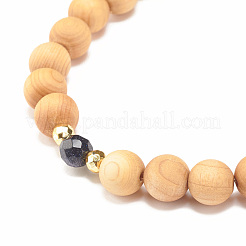 Bracciale elasticizzato con perline in legno naturale e pietre preziose&nbsp;BJEW-JB07820