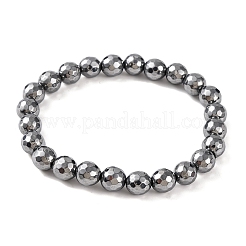 Braccialetti elasticizzati con perline rotonde sfaccettate in pietra terahertz per donna uomo&nbsp;BJEW-H590-04A-01