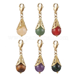 6 pièce 6 styles pendentif en forme de larme en aventurine verte naturelle et jade jaune et œil de tigre vert et cornaline et améthyste et œil de tigre décoration&nbsp;HJEW-JM03912