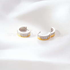Pendientes de aro de acero inoxidable 304 bicolor con circonitas cúbicas micro pavé para mujer.&nbsp;CI7583