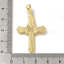 Colgante de circonita cúbica transparente con micropavé de latón chapado en cruz&nbsp;KK-U019-17G-01