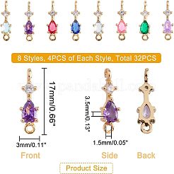 32 pz 8 colori ottone zircone cubico connettore charms&nbsp;KK-FH0004-48