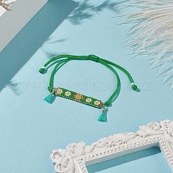 Rectangle de graine japonais fait à la main avec bracelet de perles tressées à maillons de fleurs&nbsp;BJEW-MZ00014-01
