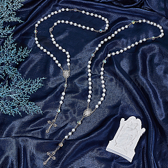 2 collier de perles de chapelet rondes en verre blanc&nbsp;NJEW-GO0001-13