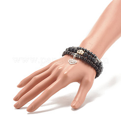 3 ensemble de bracelets extensibles en pierre de lave naturelle et perles de bois&nbsp;BJEW-JB07827