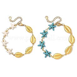 2 bracelet à maillons en acier inoxydable 304 et turquoise synthétique&nbsp;BJEW-JB13870