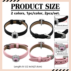 2 Stück 2 Farben verstellbare PU-Leder-Pavé-Zirkonia-Armbänder für Frauen&nbsp;BJEW-GO0002-16