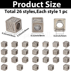 26 Stück 26 Stile 304 Edelstahl Würfelperlen&nbsp;STAS-PA0001-03