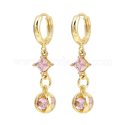 Boucles d'oreilles créoles en laiton avec micro pavé de zircones cubiques en forme de losange&nbsp;EJEW-C156-01G