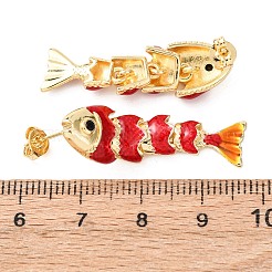 Ohrstecker aus Messing mit Fischmotiv und Mikropavé-Fassung aus Zirkonia&nbsp;EJEW-C174-05G-04
