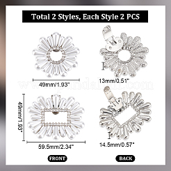4 pièce de 2 styles de clips de boucle de chaussure en alliage de strass détachables en forme de fleur et de rectangle&nbsp;AJEW-PH0011-58P