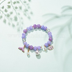 Pulsera elástica con cuentas de jade amarillo natural y cuarzo craquelado sintético&nbsp;BJEW-JB08527-04