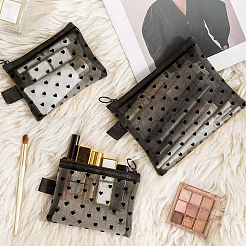 3 pochette cosmétique zippée en nylon à motif cœur floqué&nbsp;FIND-SP0005-80B