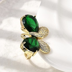Bagues en laiton avec micro pavé de zircons cubiques et verre pour femmes&nbsp;RJEW-L130-001G