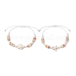 2 pz regolabile braccialetti di perline intrecciate in turchese sintetico tinto per le donne&nbsp;BJEW-JB11805