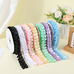 Bordure en dentelle polyester double face plissée de couleur unie&nbsp;DIY-WH20002-138A