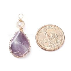 Pendentifs enveloppés de fil de cuivre d'améthyste naturelle&nbsp;PALLOY-JF01398-04
