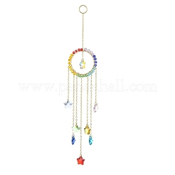 Décorations pendantes en verre enveloppées de fil de cuivre rond et étoilé&nbsp;HJEW-JM01142