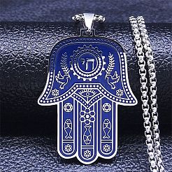 201 Halsketten mit Hamsa-Hand-Anhänger aus Edelstahl und Emaille&nbsp;NJEW-G115-07P-01