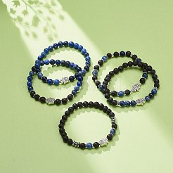 Braccialetti elasticizzati in roccia lavica naturale e sodalite in stile 5 pz 5 con perline in lega di hamsa a mano&nbsp;BJEW-JB08737