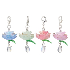 4 pieza de decoraciones colgantes de flores de acrílico y vidrio de 4 colores&nbsp;HJEW-TA00382