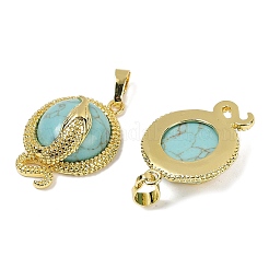 Pendenti in ottone sintetici turchesi piatti e rotondi&nbsp;KK-F887-03G-28