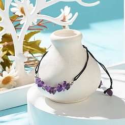 Geflochtenes Perlenarmband aus natürlichen Amethystsplittern&nbsp;BJEW-JB08019-09