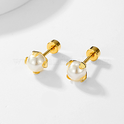 Elegantes pendientes de acero inoxidable 201 con perlas de imitación.&nbsp;YB9526