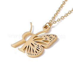 Lettre initiale avec collier pendentif papillon&nbsp;NJEW-C026-01G-R