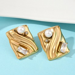 Boucles d'oreilles à tige en acier inoxydable 304 avec zircone cubique&nbsp;EJEW-Z110-03G-02