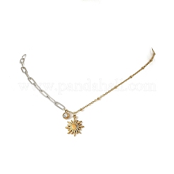 Collane da donna con ciondolo a forma di sole in acciaio inossidabile 304 bicolore e catena mista&nbsp;NJEW-JN06597