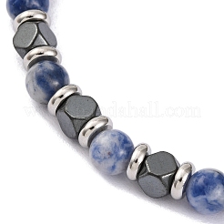 Armband aus natürlichen Sodalith- und magnetischen synthetischen Hämatit-Perlen&nbsp;X-BJEW-P339-02P-05