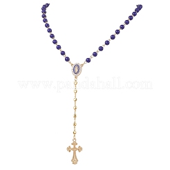 Collares de rosario de cuentas redondas de vidrio azul&nbsp;NJEW-JN05626