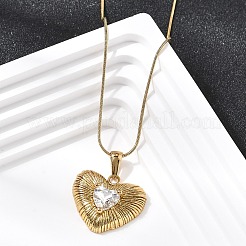 Collares colgantes de corazón de acero inoxidable 304 con vidrio transparente&nbsp;NJEW-G184-04G