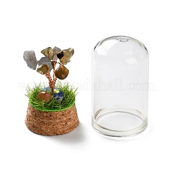 Albero dei soldi in scaglie di labradorite naturale in vasi di vetro a cupola con decorazioni espositive in base di legno&nbsp;DJEW-K030-02M