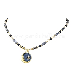 Halskette mit Mond- und Sonnenanhänger aus Messing und Emaille&nbsp;NJEW-JN06691
