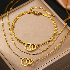 Ineinandergreifender Ring 304 Edelstahl doppellagige Halsketten & Gliederarmbänder Sets&nbsp;SJEW-Z003-02G