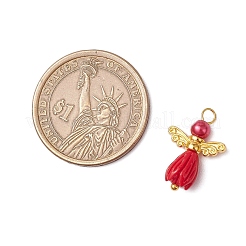 Perline di fiori di resina opaca con perline rotonde di perle di vetro e perline di ali di fata in lega in stile tibetano e perni con testa a sfera in ottone pendenti&nbsp;PALLOY-JF03594