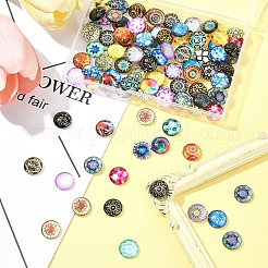100 Stück bedruckte halbrunde Kuppel-Cabochons aus Glas&nbsp;GGLA-FS0001-13