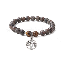 Braccialetti elastici con perline rotonde di occhio di tigre e roccia di sienite fluorescente naturale&nbsp;BJEW-JB11257-01