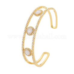 Bracelet manchette ouvert rond plat avec oxyde de zirconium cubique clair et émail&nbsp;BJEW-S141-015