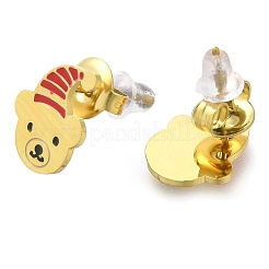 Boucles d'oreilles à tige en acier inoxydable 304 avec placage ionique (IP) et émail&nbsp;EJEW-I316-04G-01