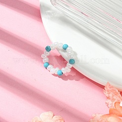 Turquoise synthétique ronde avec anneaux extensibles en perles de verre pour femmes&nbsp;RJEW-JR00707-03