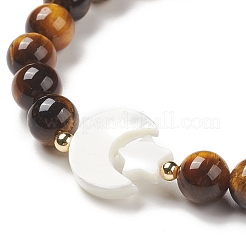 Braccialetto elasticizzato con occhio di tigre naturale e ematite sintetica&nbsp;BJEW-M236-01O