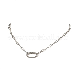 Colliers avec pendentif mousqueton ovale en acier inoxydable 304 et chaîne trombone texturée&nbsp;NJEW-JN06576-01