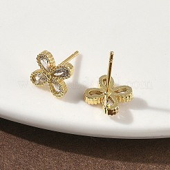Ohrstecker aus Messing mit Mikropflaster und klarem Zirkonia in Blumenform&nbsp;EJEW-G452-06G