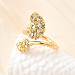 Manschettenringe aus Messing mit Mikropavé und Zirkonia im Ozean-Design für Damen&nbsp;RJEW-F184-17G-G